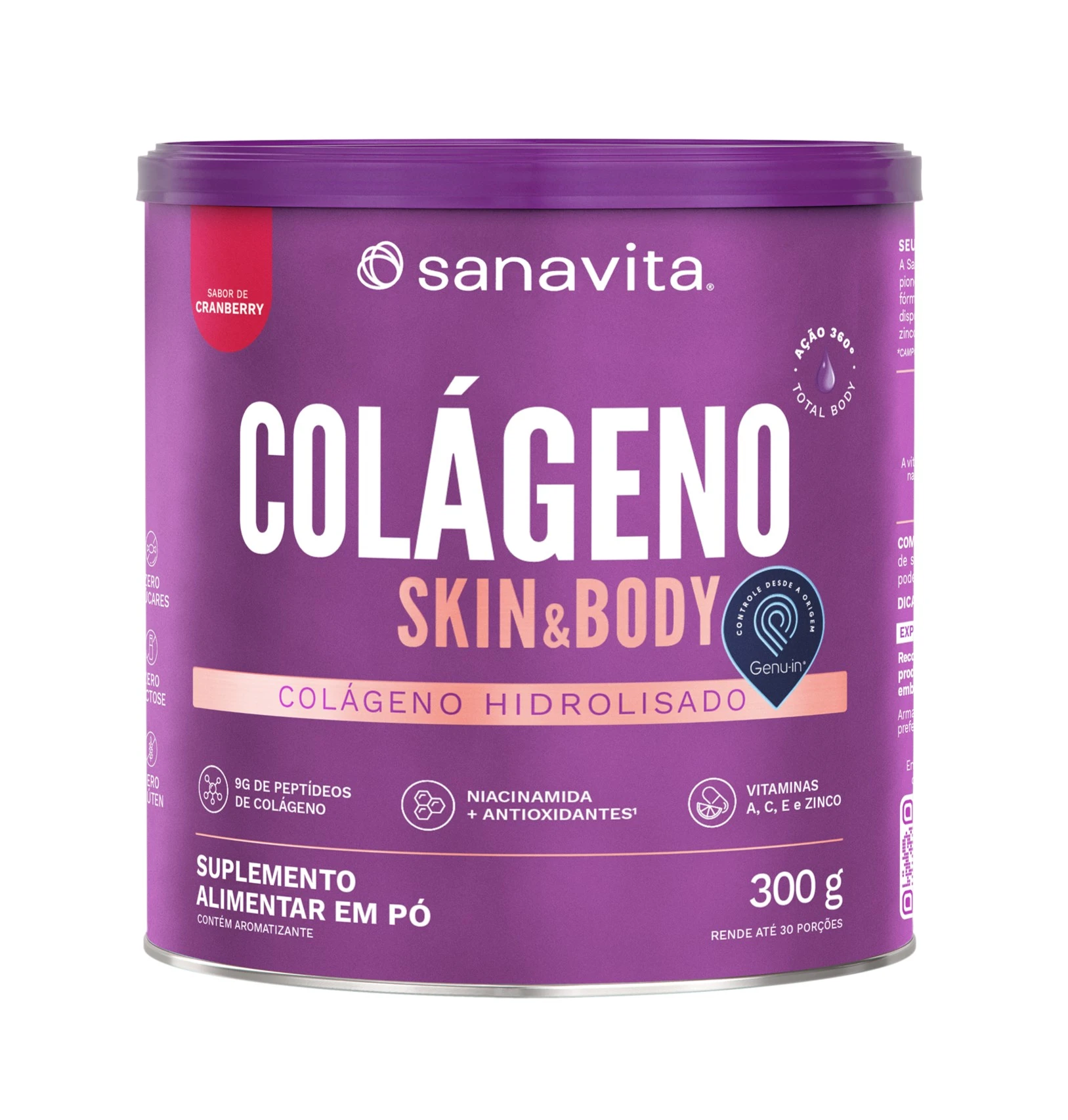 95025 Sanavita COLÁGENO Skin Body Sabor CRANBERRY - 300g - Imagem 1