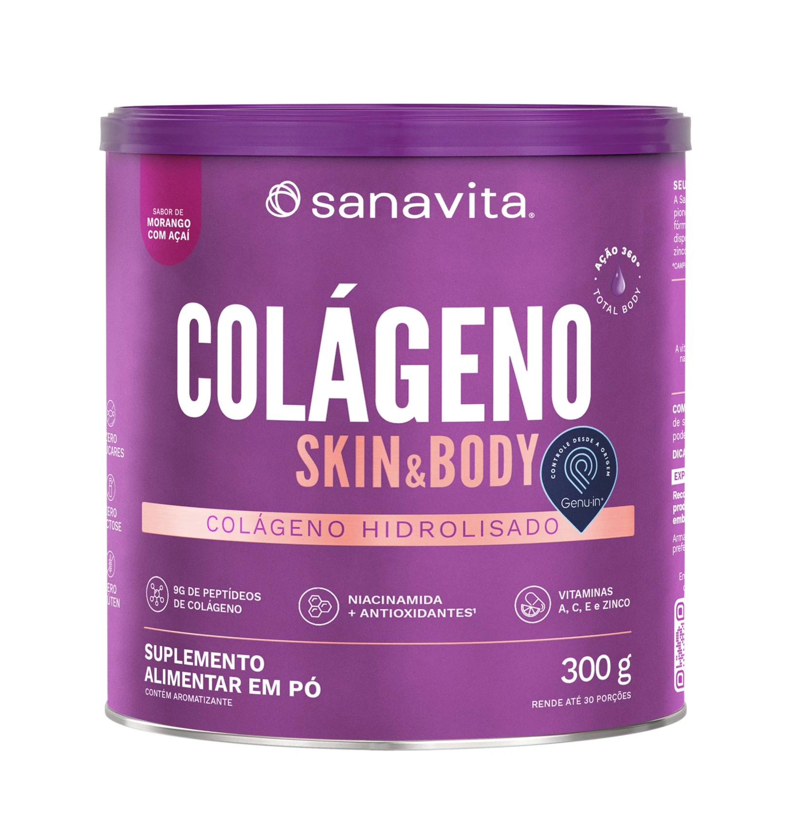 95026 Sanavita COLÁGENO Skin Body Sabor MORANGO e AÇAI - 300g - Imagem 1