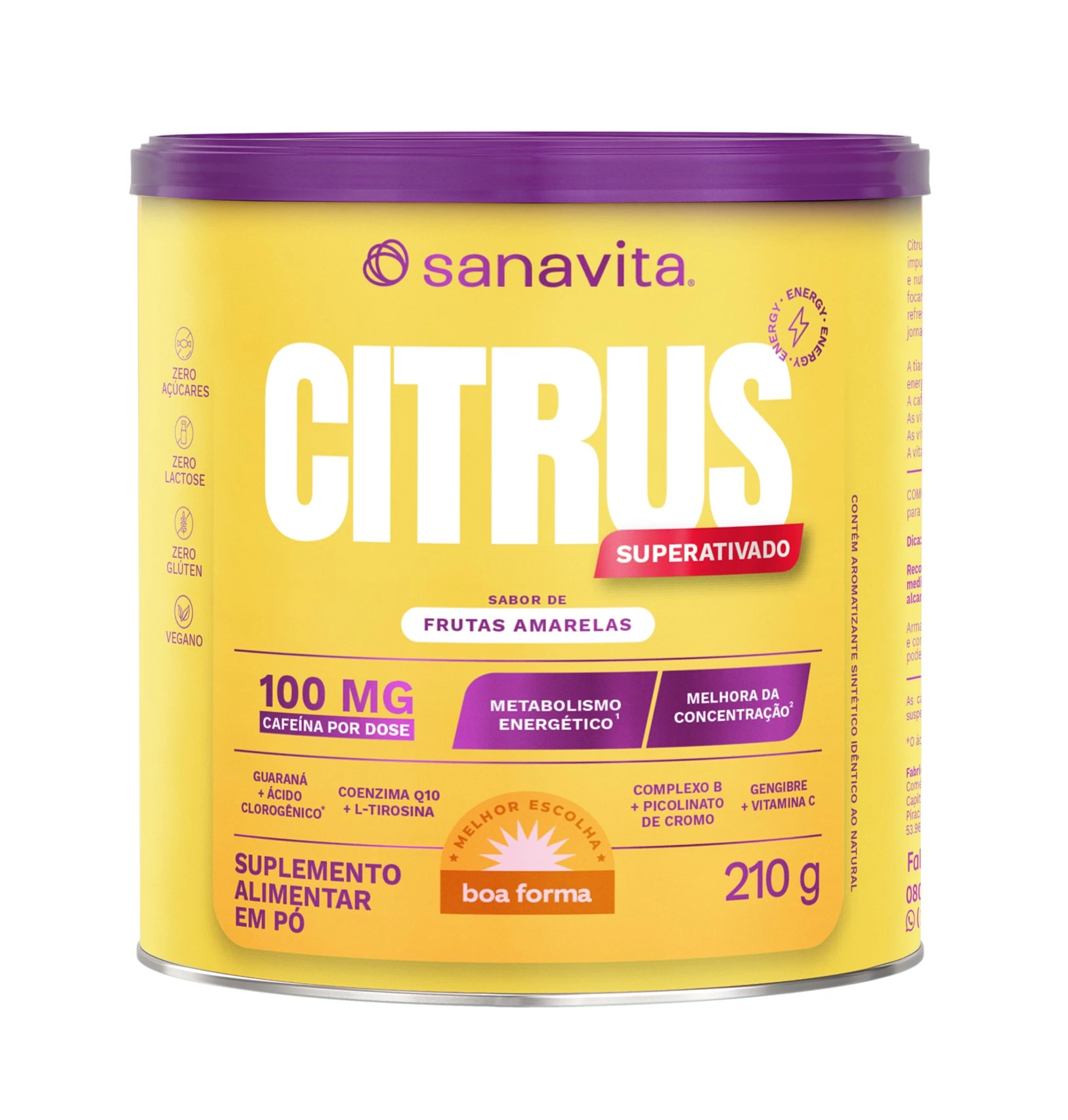95028 Sanavita CITRUS Superativado Sabor FRUTAS AMARELAS - 210g - Imagem 1